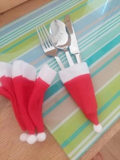 10PCS Christmas Tableware Set with Hat Fork Knife Cutlery Bag For Christmas Decoration photo review