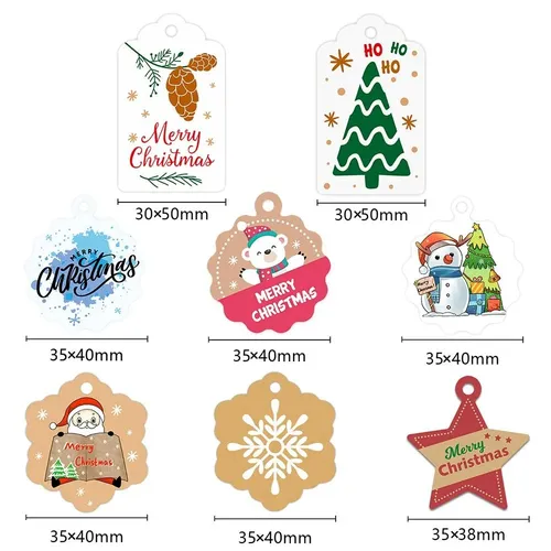 100Pcs Merry Christmas Hanging Tags With Santa Claus, Snowman, Xmas Tree, Snowflake