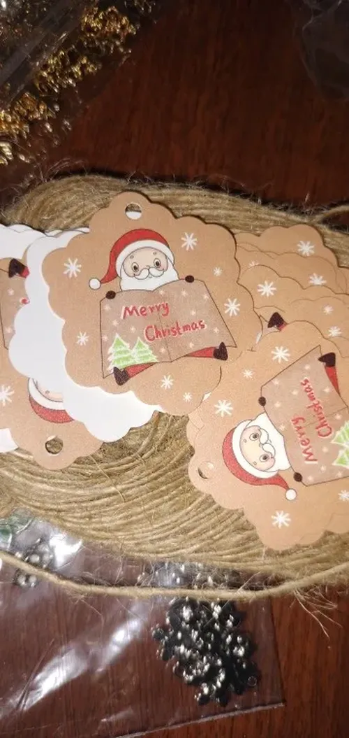 100Pcs Merry Christmas Hanging Tags With Santa Claus, Snowman, Xmas Tree, Snowflake photo review