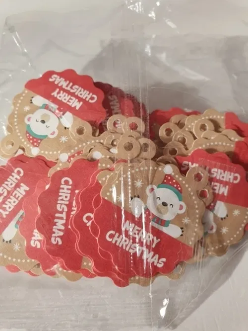 100Pcs Merry Christmas Hanging Tags With Santa Claus, Snowman, Xmas Tree, Snowflake photo review