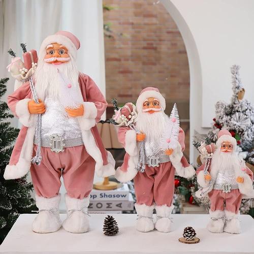 Pink Standing Santa Claus Doll With Christmas Ornaments For Home and Party Decoration
