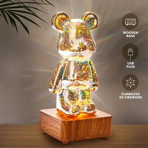 3D Fireworks Bear Night Light With Colorful Projection USB Dimmable For Living Room Bedroom Decoration