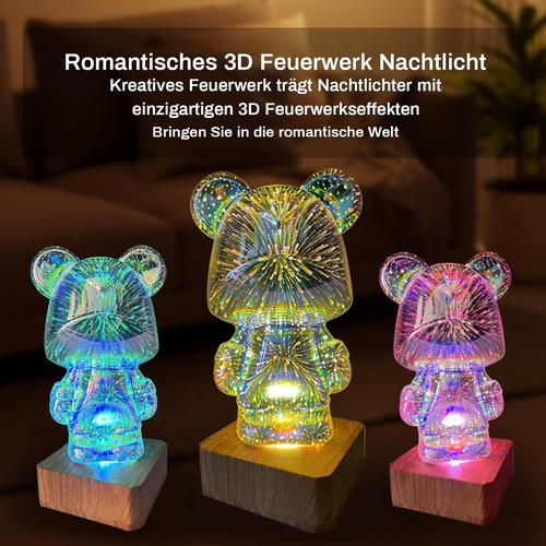 3D Fireworks Bear Night Light With Colorful Projection USB Dimmable For Living Room Bedroom Decoration