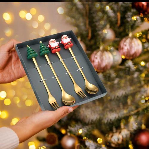 Metal Christmas Spoons with Santa Claus Design For Tableware And Party Decoration