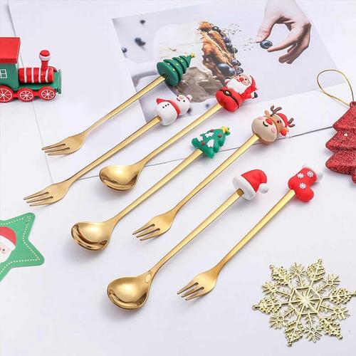 Metal Christmas Spoons with Santa Claus Design For Tableware And Party Decoration