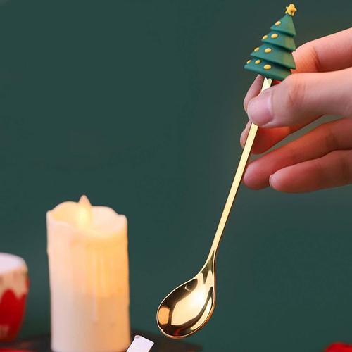 Metal Christmas Spoons with Santa Claus Design For Tableware And Party Decoration