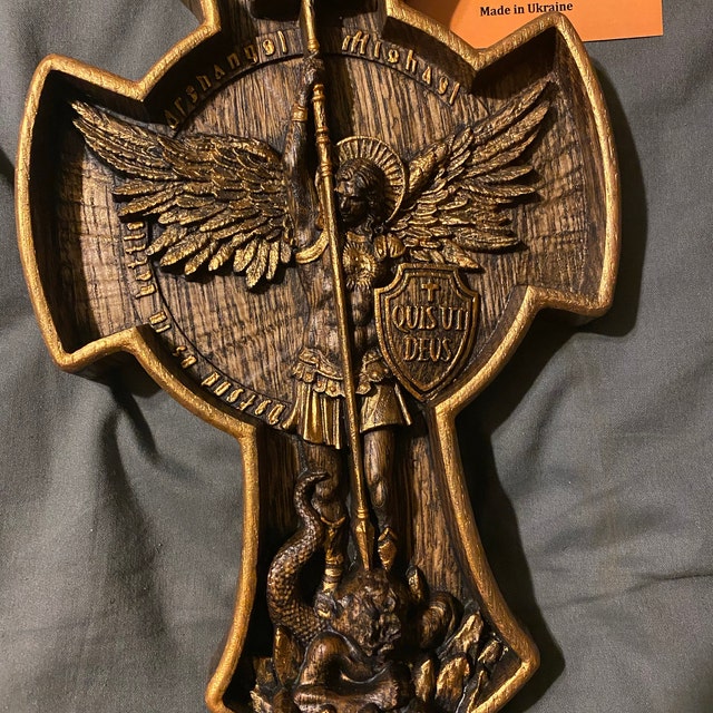 Archangel Michael Natural Wood Carved Statue photo review