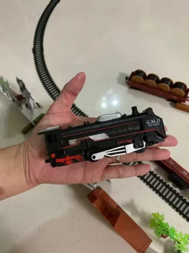 Railway Classical Freight Train Set Passenger Water Steam Locomotive Playset With Smoke Simulation Model Electric Train Toys photo review