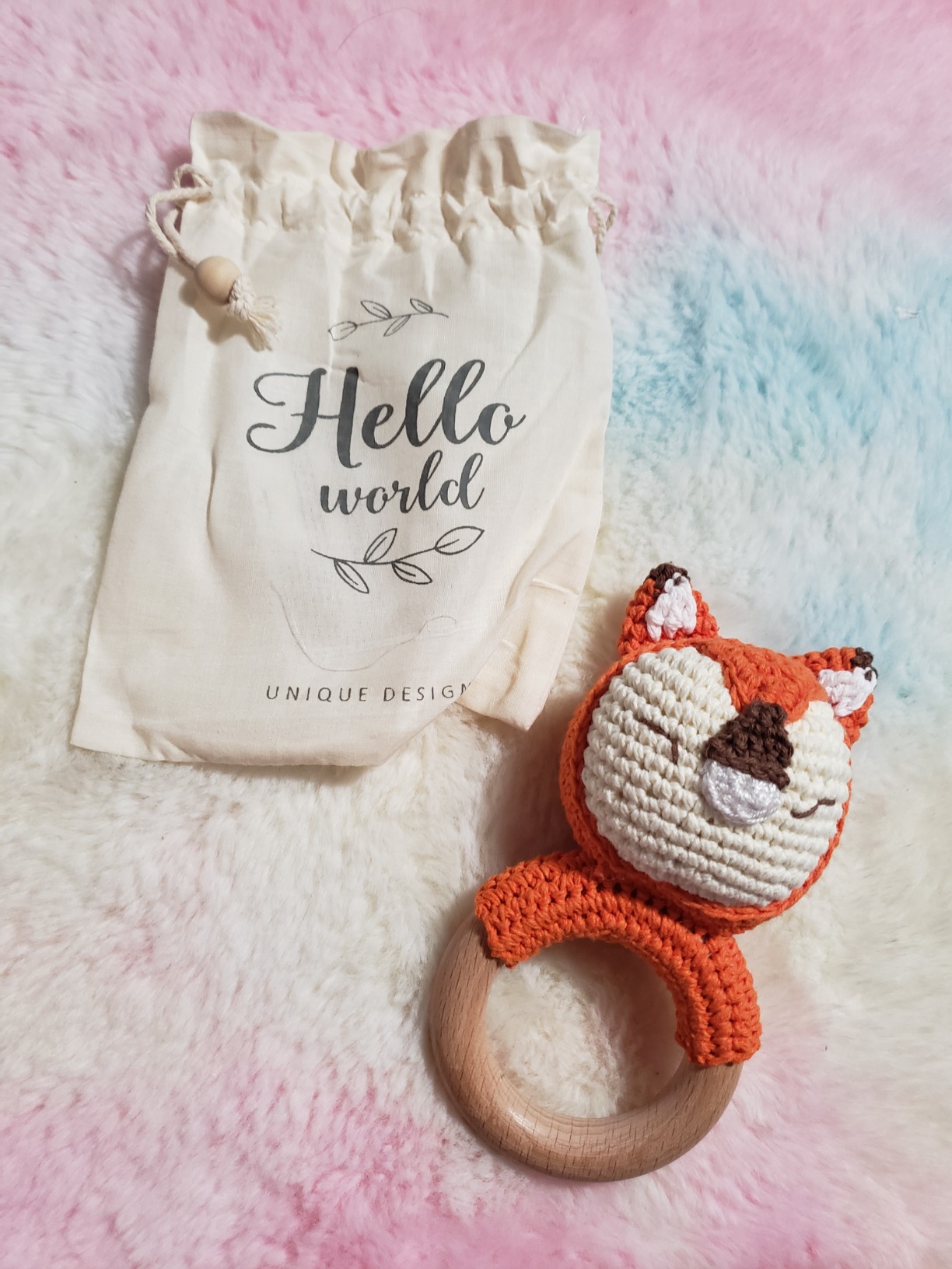 Crochet Baby Animal Rattles Wooden Teether Educational Toys photo review