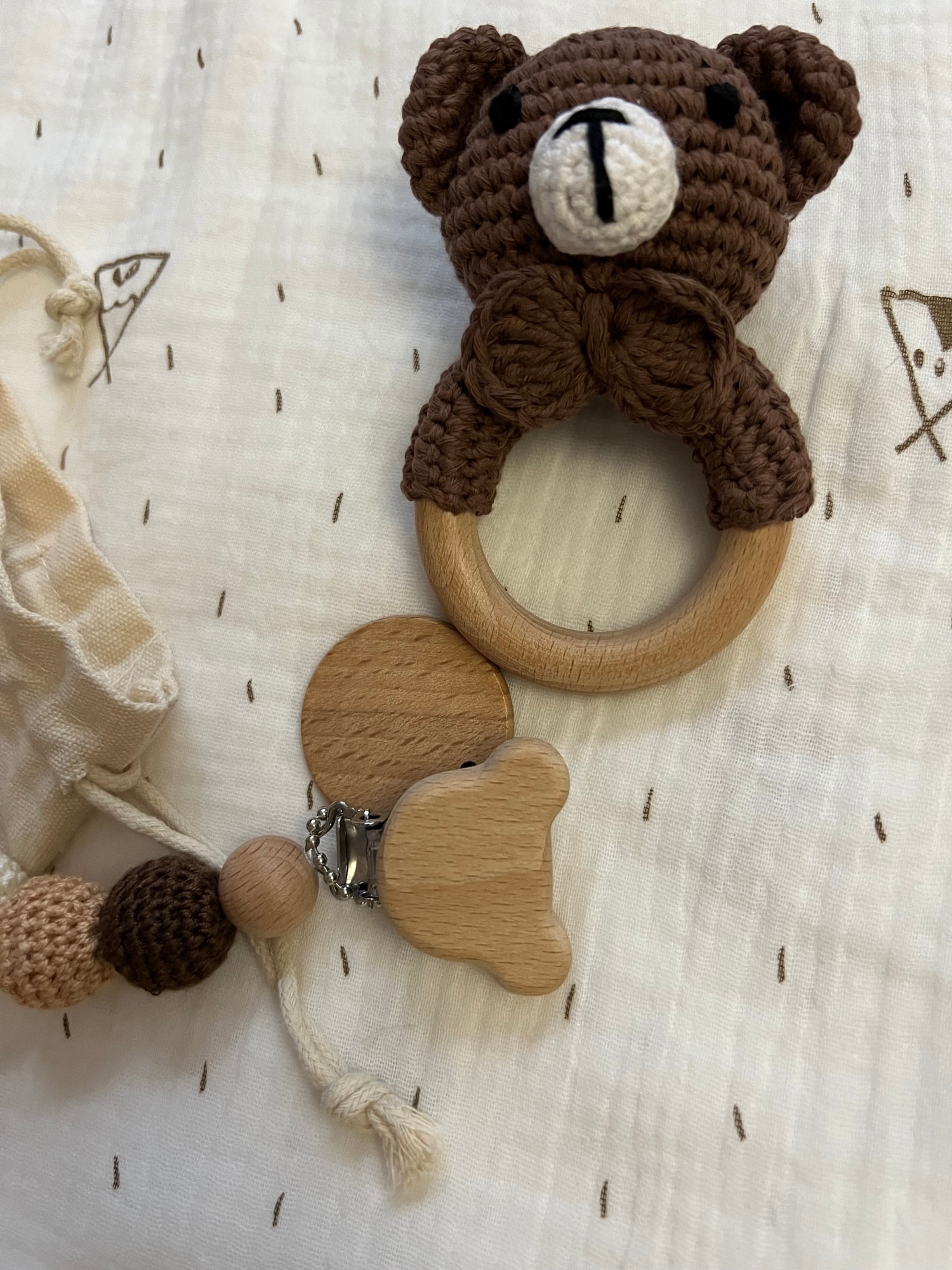 Crochet Baby Animal Rattles Wooden Teether Educational Toys photo review