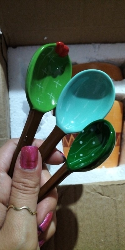 Cactus Ceramic Measuring Spoon Set Cute Kitchen Tool With Base photo review