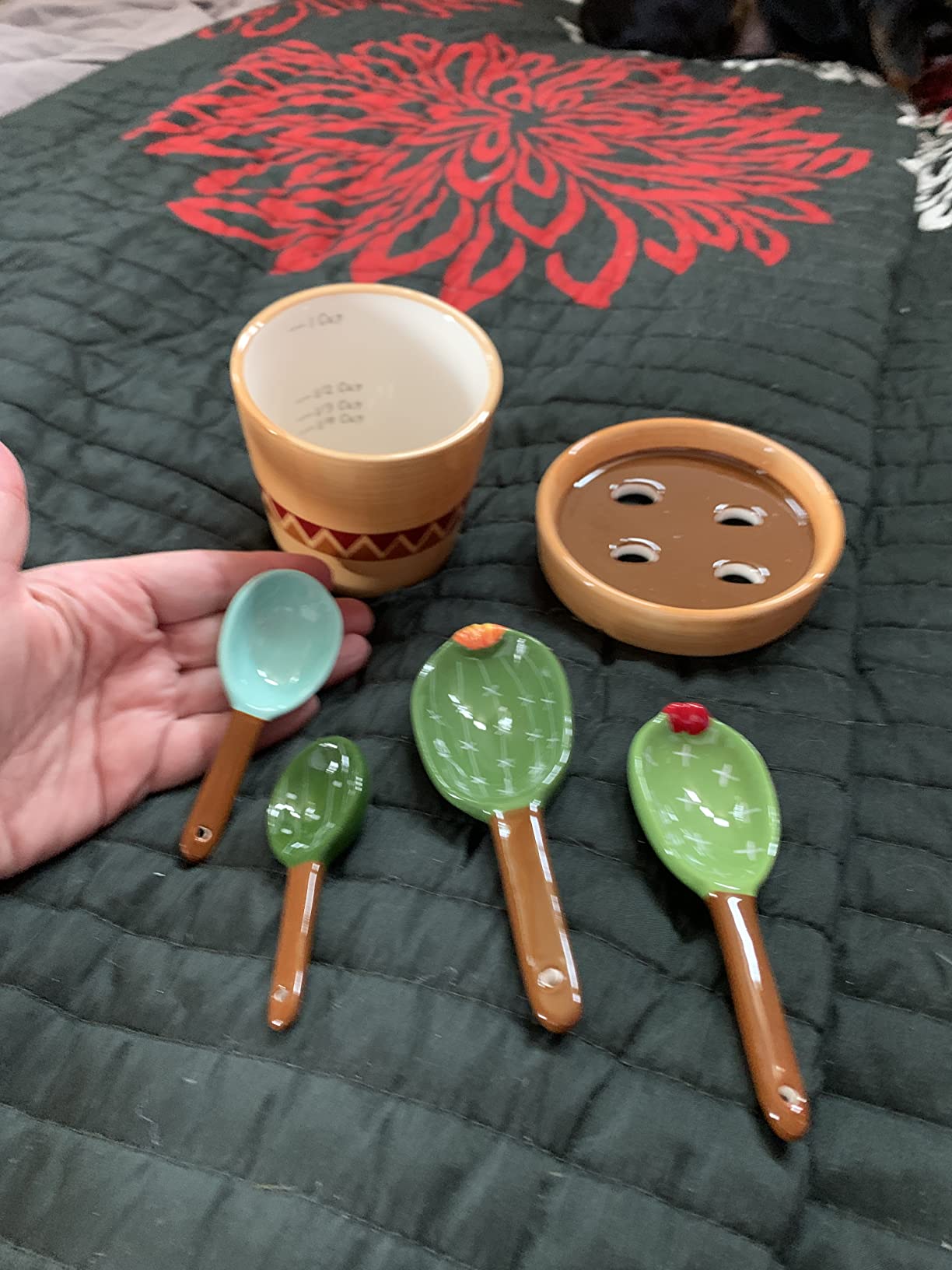 Cactus Ceramic Measuring Spoon Set Cute Kitchen Tool With Base photo review