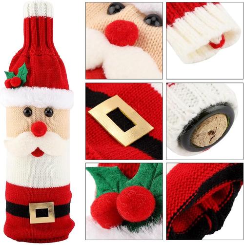 Christmas Woven Wine Bottle Bag Set With Santa Claus And Snowman Design For Home And Party Decoration