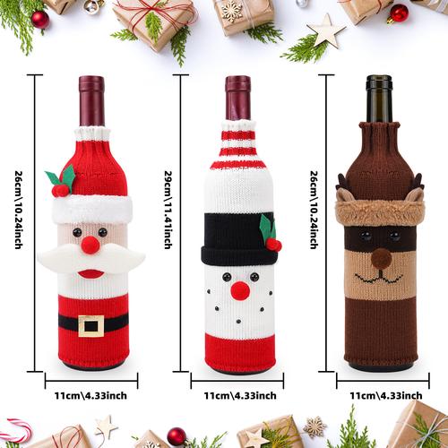 Christmas Woven Wine Bottle Bag Set With Santa Claus And Snowman Design For Home And Party Decoration