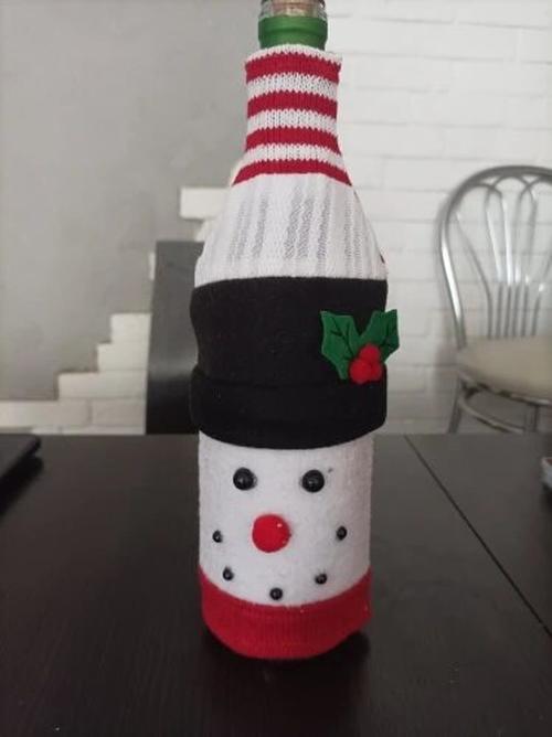 Christmas Woven Wine Bottle Bag Set With Santa Claus And Snowman Design For Home And Party Decoration photo review