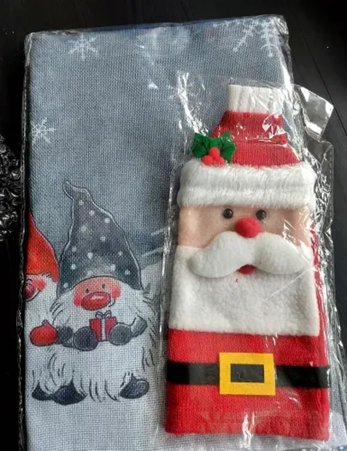 Christmas Woven Wine Bottle Bag Set With Santa Claus And Snowman Design For Home And Party Decoration photo review