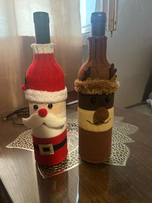 Christmas Woven Wine Bottle Bag Set With Santa Claus And Snowman Design For Home And Party Decoration photo review