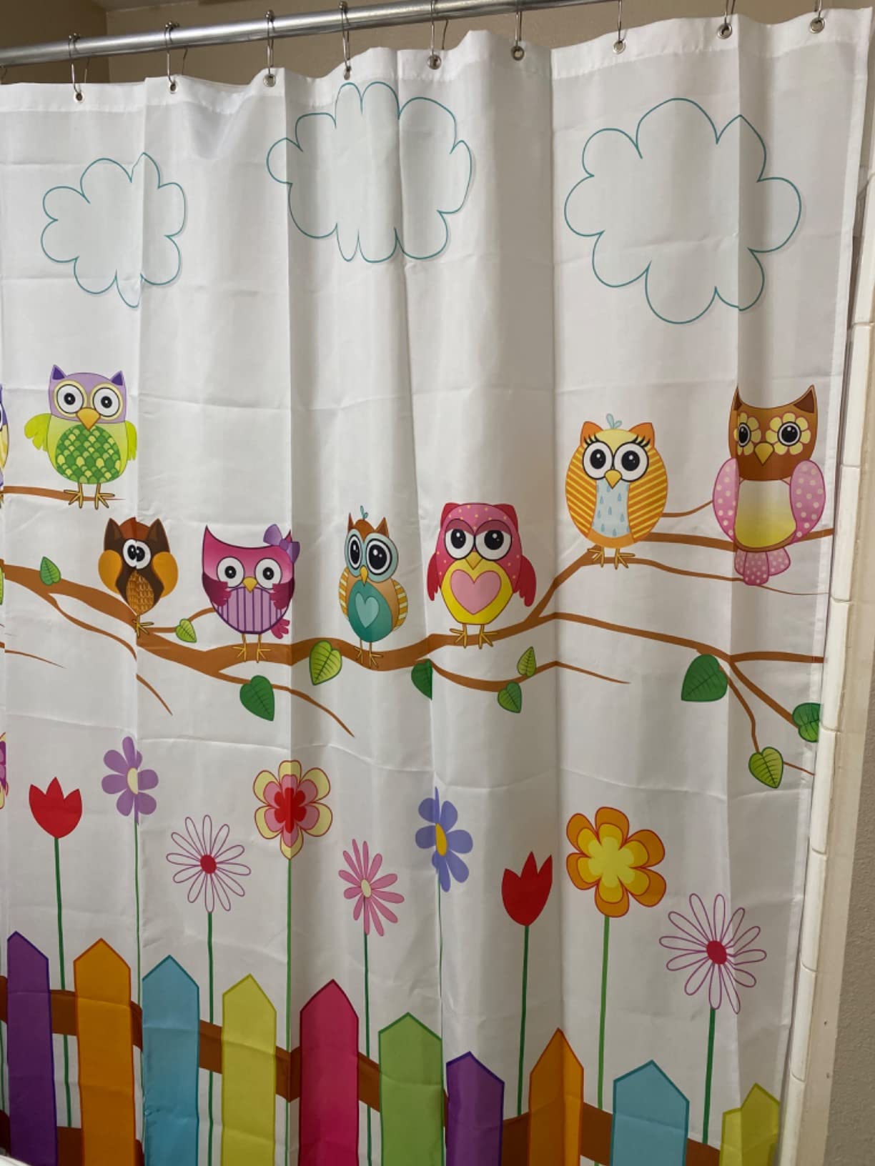 Cute Cartoon Owl Shower Curtain for Kids Bathroom Decor photo review