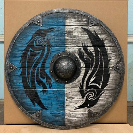 Double Ravens Personalized Battleworn Viking Shield