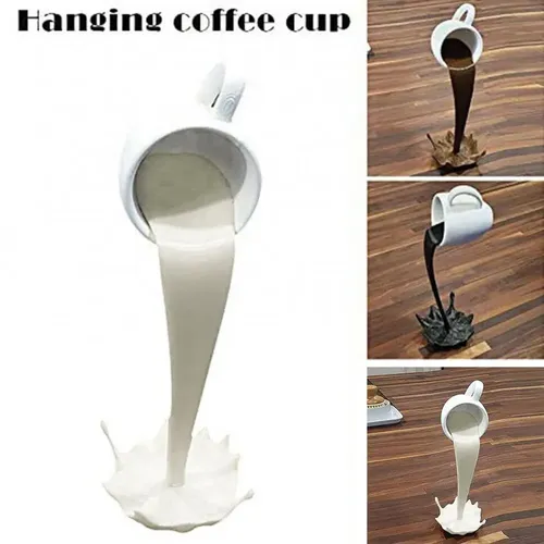 Floating Spilling Coffee Cup Sculpture For Kitchen Decoration