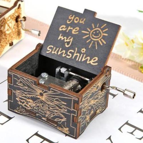 Vintage Hand Crank Sunshine Musical Box With Wood Carving