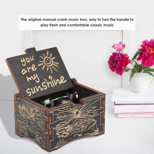 Vintage Hand Crank Sunshine Musical Box With Wood Carving