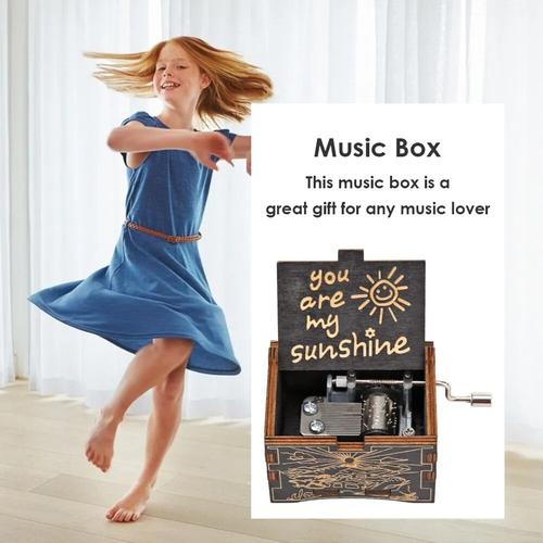 Vintage Hand Crank Sunshine Musical Box With Wood Carving