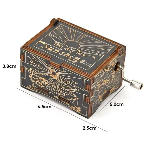 Vintage Hand Crank Sunshine Musical Box With Wood Carving