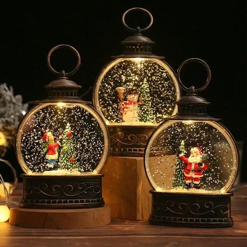 LED Christmas Snow Globe Lantern With Flickers and Glitter For Home And Party Decoration