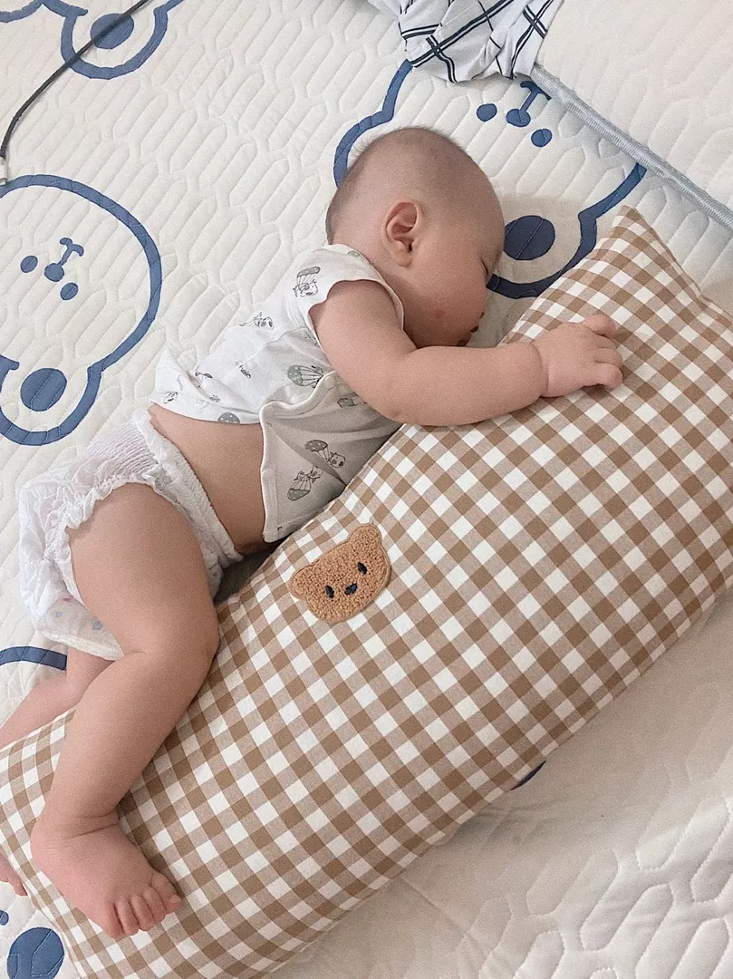 Rectangular Plaid Bear Cotton Baby Bed Pillow photo review