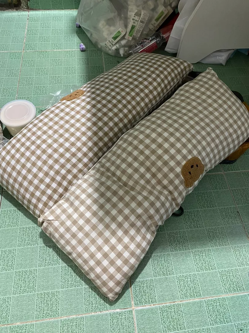 Rectangular Plaid Bear Cotton Baby Bed Pillow photo review