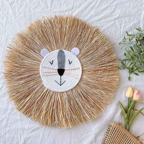 Nordic Woven Cotton Thread Lion Head Wall Hanging Decor For Nursery Baby Room