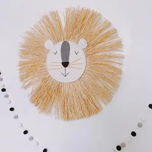 Nordic Woven Cotton Thread Lion Head Wall Hanging Decor For Nursery Baby Room