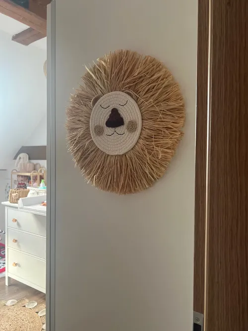 Nordic Woven Cotton Thread Lion Head Wall Hanging Decor For Nursery Baby Room photo review
