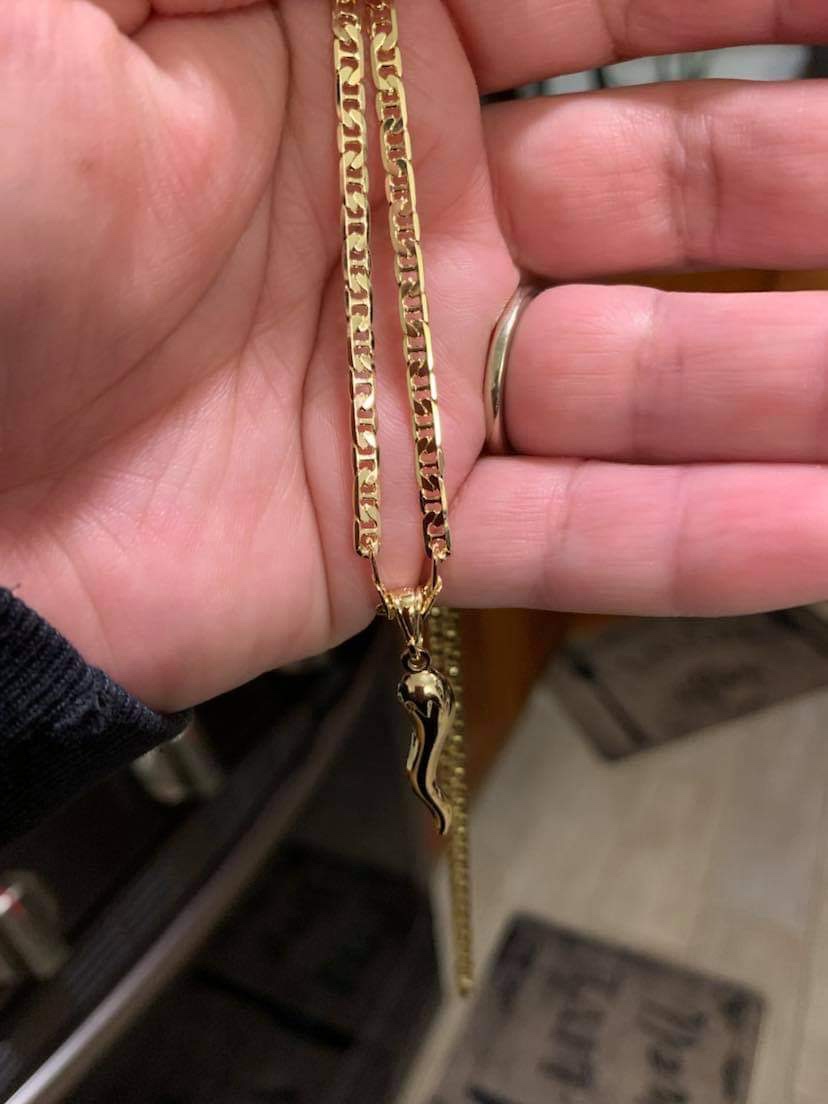 Italian Horn Necklace 14K Gold, Pepper-Shaped Titanium Steel Pendant photo review