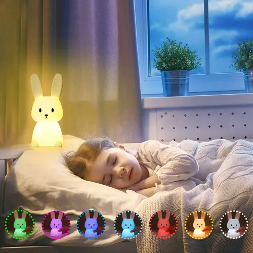 7 Colors LED Night Light For Baby Girl, Nursing Night Light, Birthday Gift, Rabbit Whale Bedside Lamp