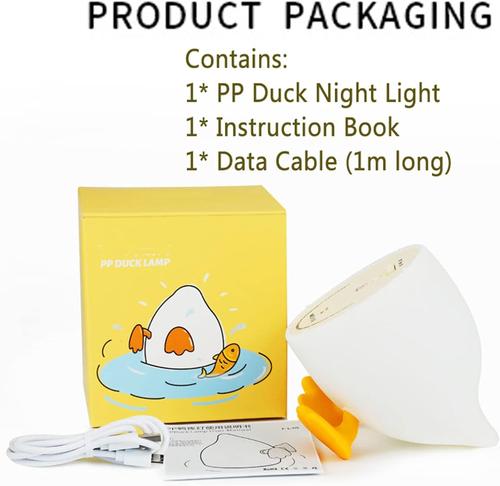 Rechargeable Duck Shaped LED Night Light for Kids, USB Charge, Dimmable, Phone Holder, Baby Gift, High Quality