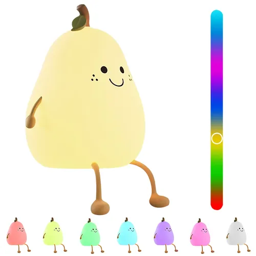 7-Color Dimmable USB Rechargeable Touch LED Pear Fruit Night Light For Bedroom Bedside Decoration