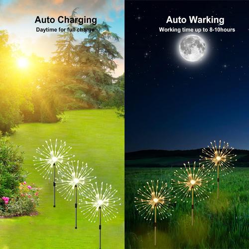 Solar Powered Fireworks LED Lights for Outdoor Garden, Waterproof Lawn Path Lights For Patio, Party, Christmas, Wedding Decor
