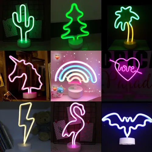 Rainbow Neon LED Light For Home Decor, Cactus Night Lamp for Holidays, Christmas Party, Wedding, Kids Room