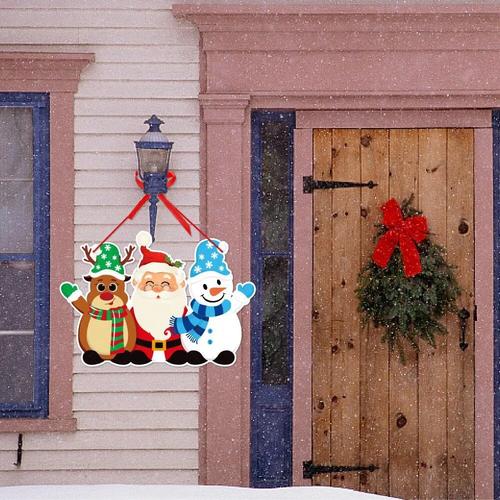 Merry Christmas Paper Banner With Santa Claus And Snowman For Home Decoration