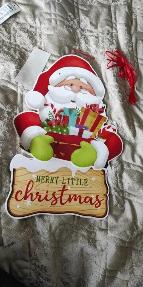 Merry Christmas Paper Banner With Santa Claus And Snowman For Home Decoration photo review