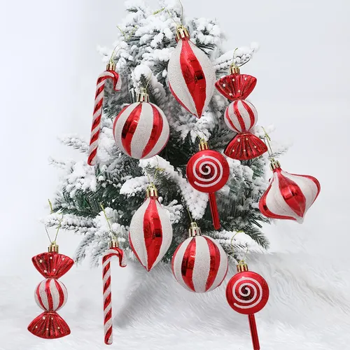 Cute Christmas Candy Canes Lollipop Balls Tree Ornaments For Home Party Decoration