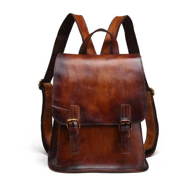 Simple Design Genuine Leather Backpack For Women