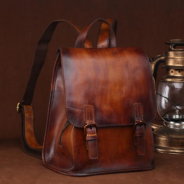 Simple Design Genuine Leather Backpack For Women