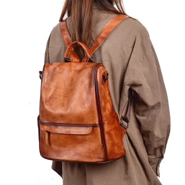 Ladies Genuine Leather Anti-Theft Travel Backpack