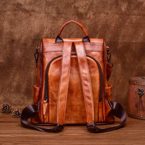 Ladies Genuine Leather Anti-Theft Travel Backpack