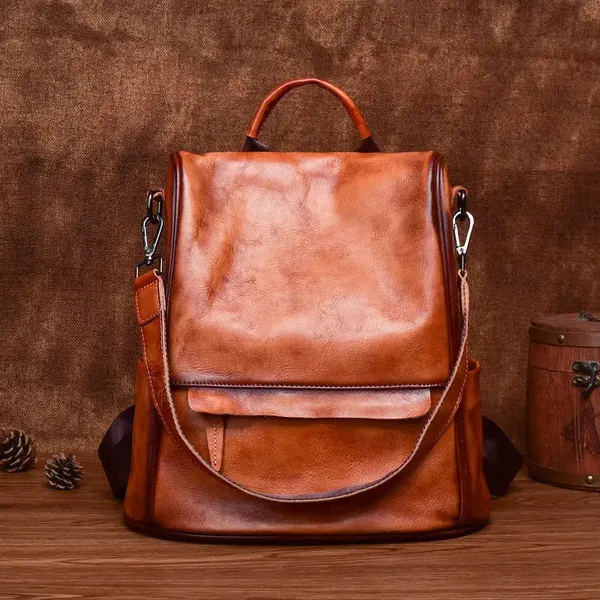 Ladies Genuine Leather Anti-Theft Travel Backpack