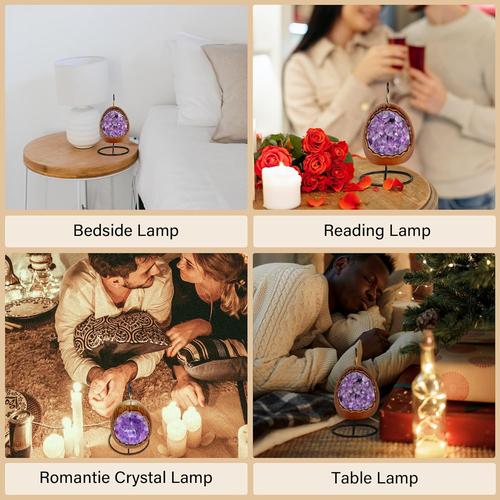 Natural Amethyst Cave Table Lamp With Dinosaur Egg For Home Decoration