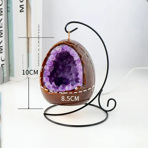 Natural Amethyst Cave Table Lamp With Dinosaur Egg For Home Decoration